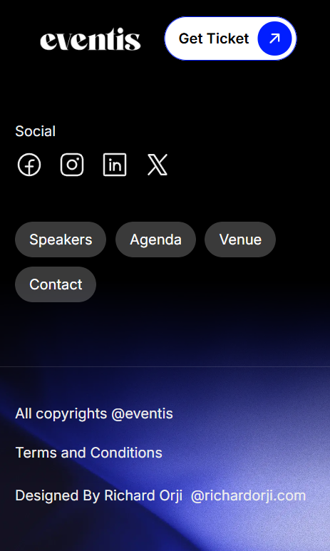 Mobile view of Eventis web app